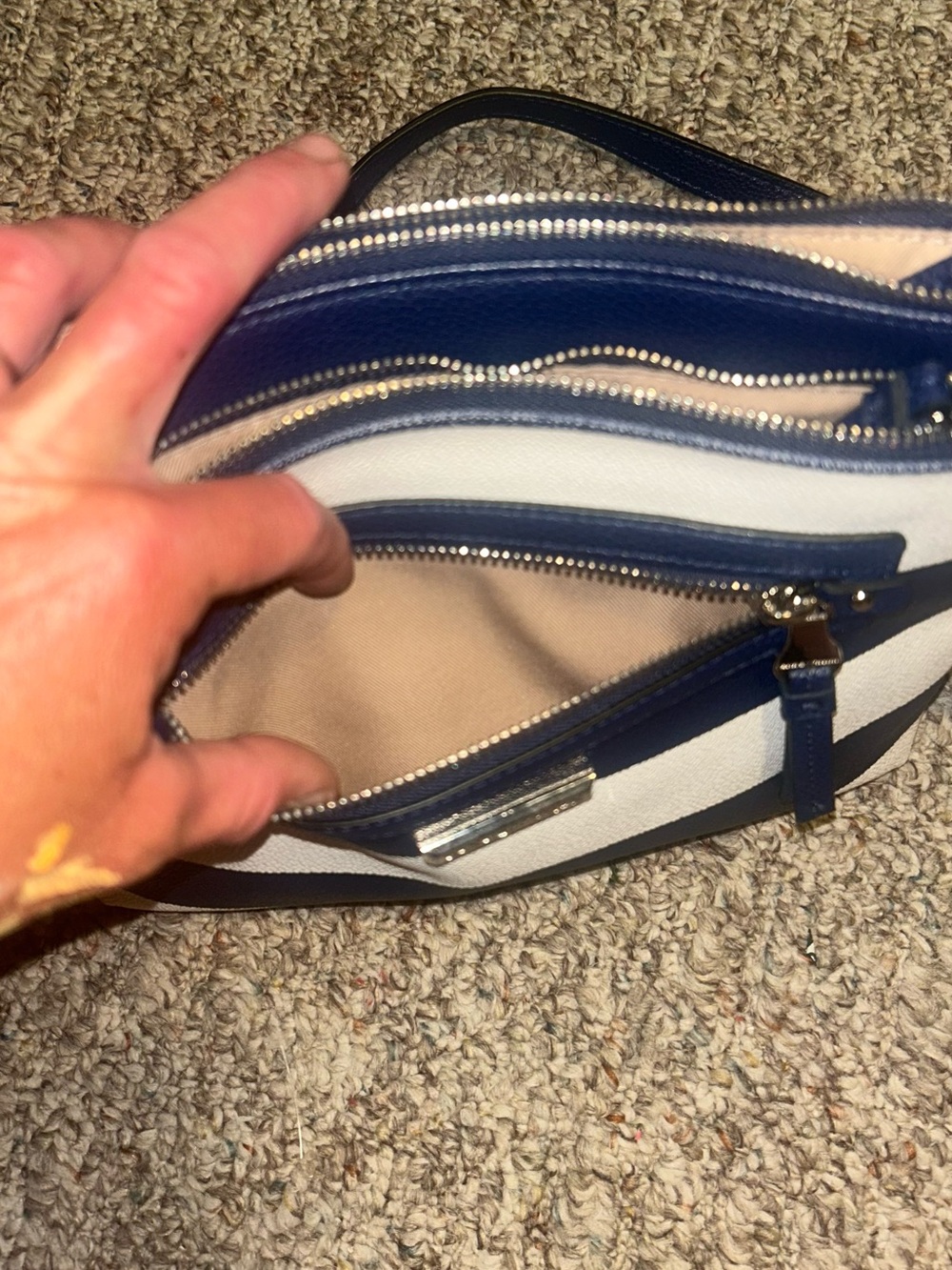 Dana Buchman Navy and White Striped Crossbody Bag - Picture 7 of 7